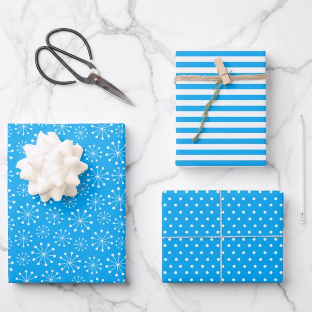 Blue Snowflake Wrapping Paper Sheets (Front)