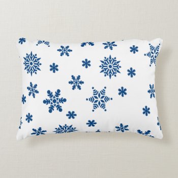 Blue Snowflakes Accent Pillow by Iggys_World at Zazzle