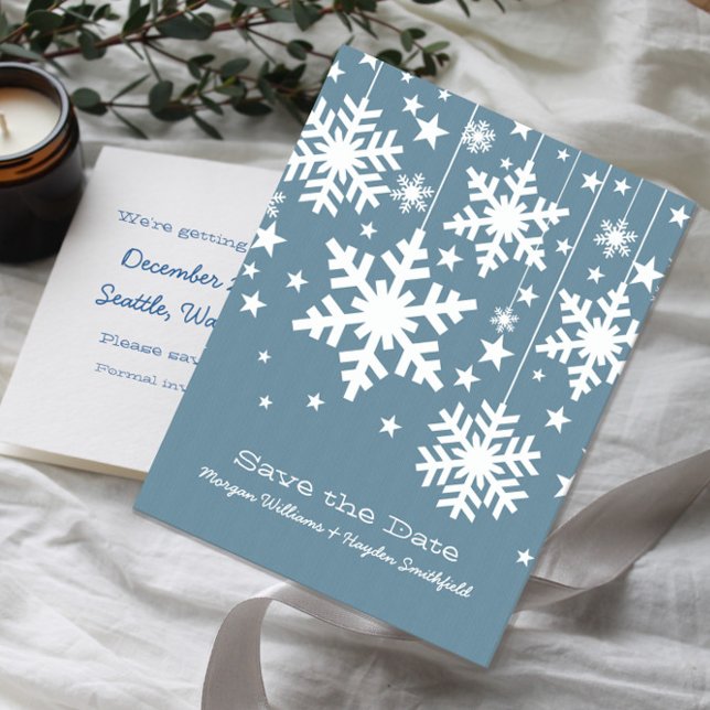 Blue Snowflakes and Stars Save the Date Postcard (Blue Snowflakes and Stars Save the Date Postcard)