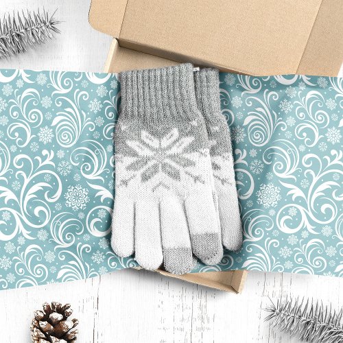 Blue Snowflakes And Swirls Christmas Tissue Paper