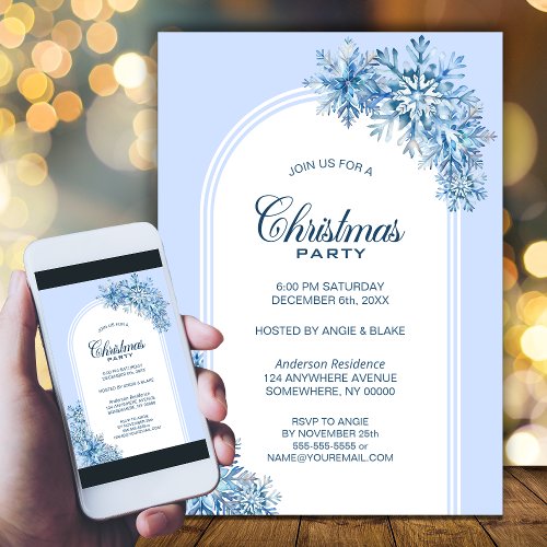 Blue Snowflakes Arch Christmas Party Invitation