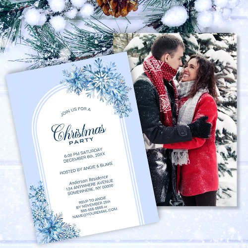 Blue Snowflakes Arch Christmas Party Invitation