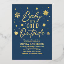 Blue Snowflakes Baby It's Cold Outside Baby Shower Foil Invitation