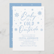 Blue Snowflakes Baby It's Cold Outside Baby Shower Invitation