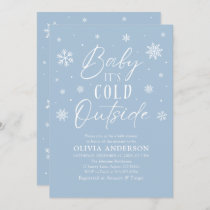 Blue Snowflakes Baby It's Cold Outside Baby Shower Invitation