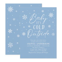 Blue Snowflakes Baby It's Cold Outside Baby Shower Invitation