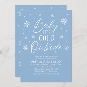 Blue Snowflakes Baby It's Cold Outside Baby Shower Invitation