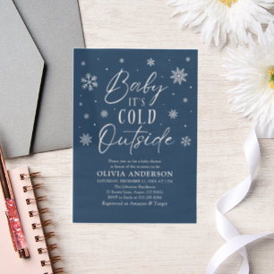 Blue Snowflakes Baby It's Cold Outside Baby Shower Vellum Invitations