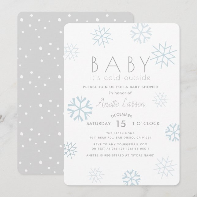 Blue Snowflakes Baby Its Cold Outside Shower Invitation (Front/Back)
