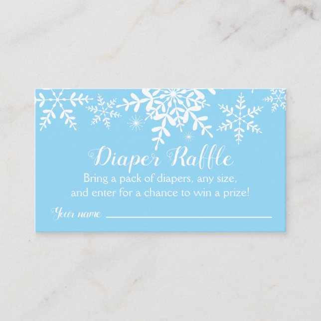 Blue Snowflakes Baby Shower Diaper Raffle Ticket Enclosure Card (Front)