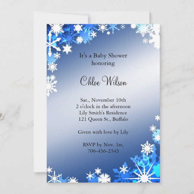 Blue Snowflakes Baby Shower Invitation (Front)