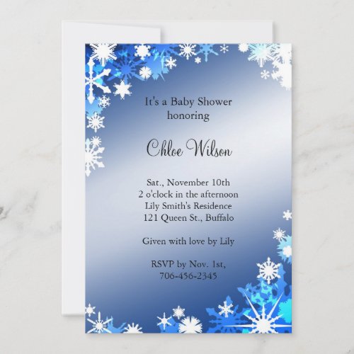 Blue Snowflakes Baby Shower Invitation