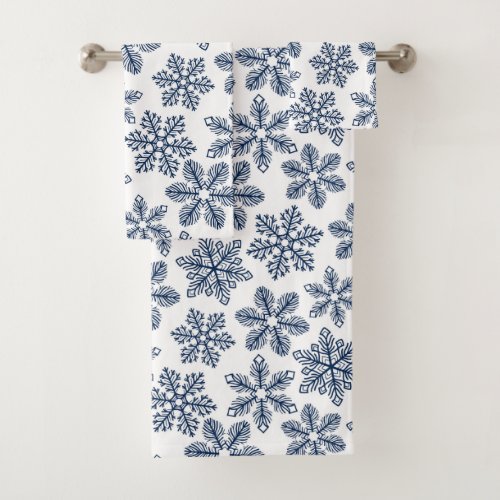 Blue snowflakes bath towel set