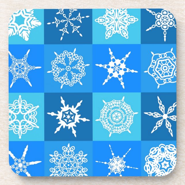 Blue Snowflakes Beverage Coaster (Front)