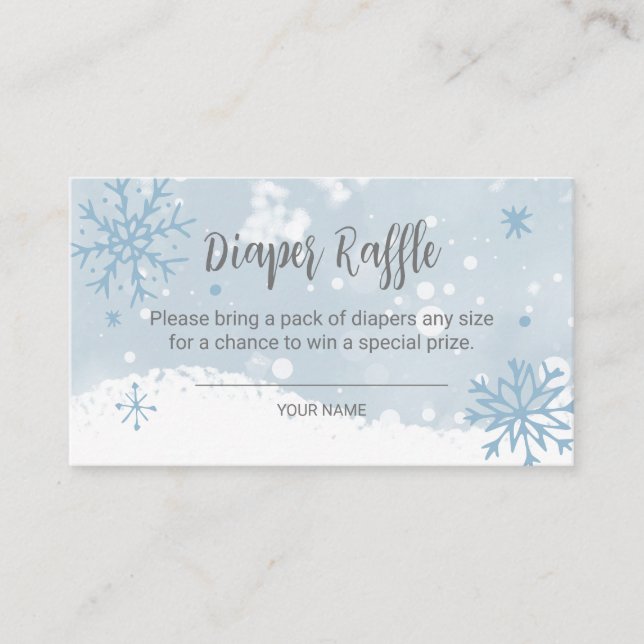 Blue  Snowflakes Boy Baby Shower Diaper Raffle Enclosure Card (Front)