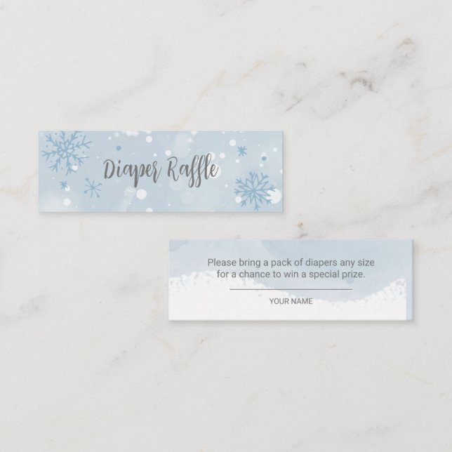 Blue Snowflakes Boy Baby Shower Diaper Raffle Mini Business Card (Front/Back)