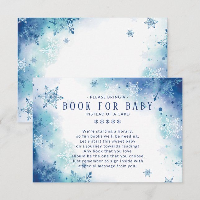 Blue Snowflakes Boys Baby Shower Book for Baby  Enclosure Card (Front/Back)