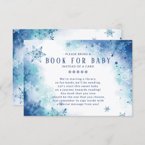 Blue Snowflakes Boys Baby Shower Book for Baby  Enclosure Card