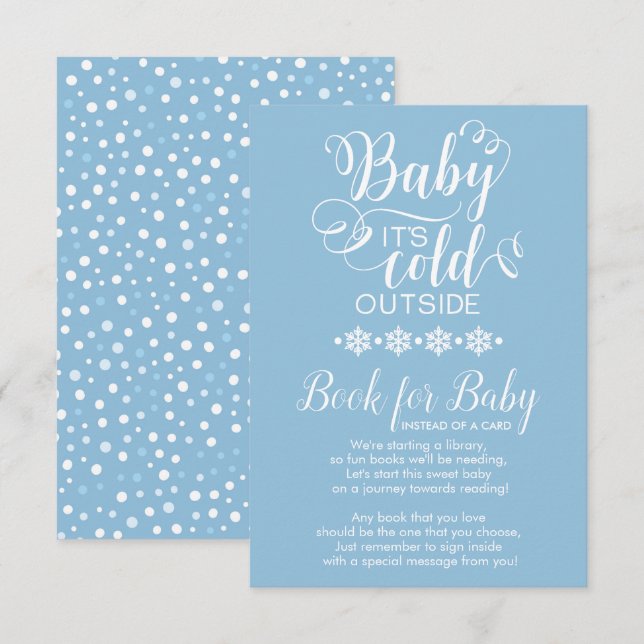 Blue Snowflakes Bring A Book for Baby Card (Front/Back)