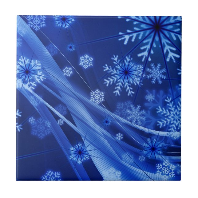 Blue Snowflakes Ceramic Tile (Front)