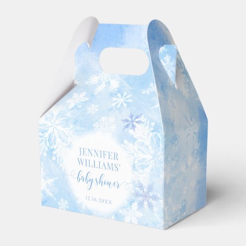 Blue snowflakes Christmas baby shower favor boxes