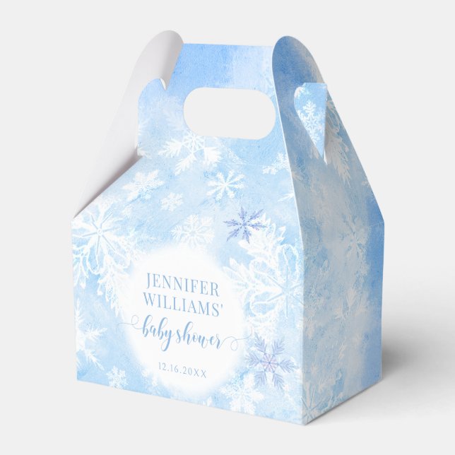 Blue snowflakes Christmas baby shower favor boxes (Front Side)