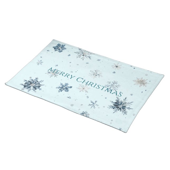 Blue Snowflakes Christmas  Cloth Placemat (On Table)