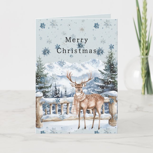 Blue Snowflakes Christmas Deer Card (Front)