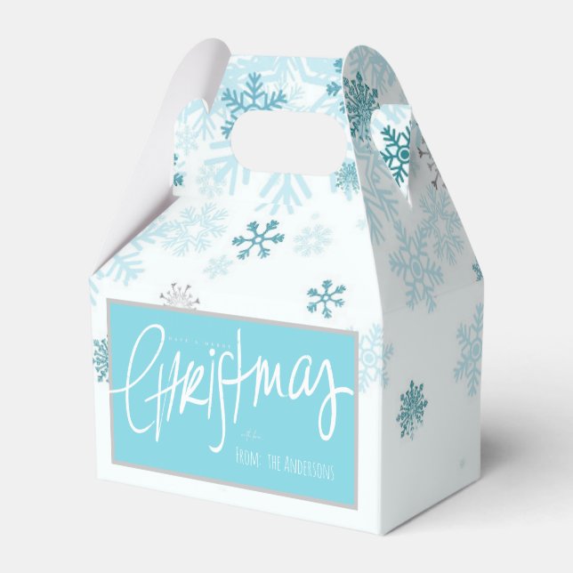 Blue Snowflakes Christmas Favor Boxes (Front Side)