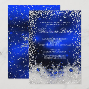 Blue Snowflakes Christmas Holiday Party Invitation