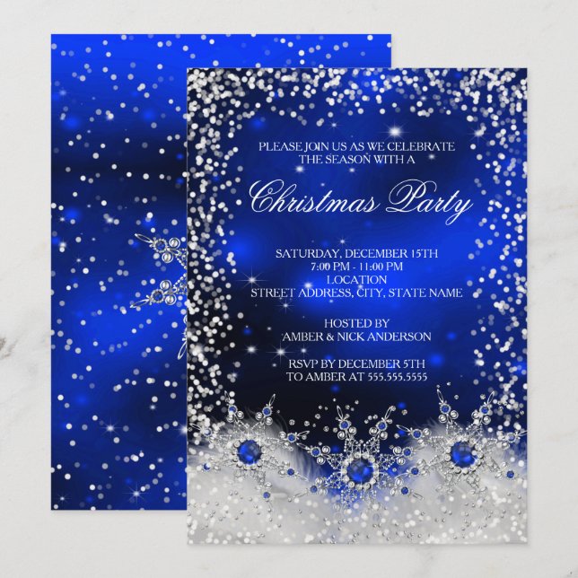 Blue Snowflakes Christmas Holiday Party Invitation (Front/Back)
