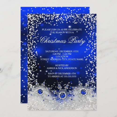 Blue Snowflakes Christmas Holiday Party Invitation