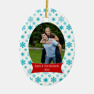 Blue snowflakes Christmas holiday photo ornament