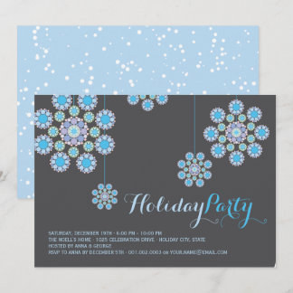 Blue Snowflakes Christmas Ornament Holiday Party Invitation