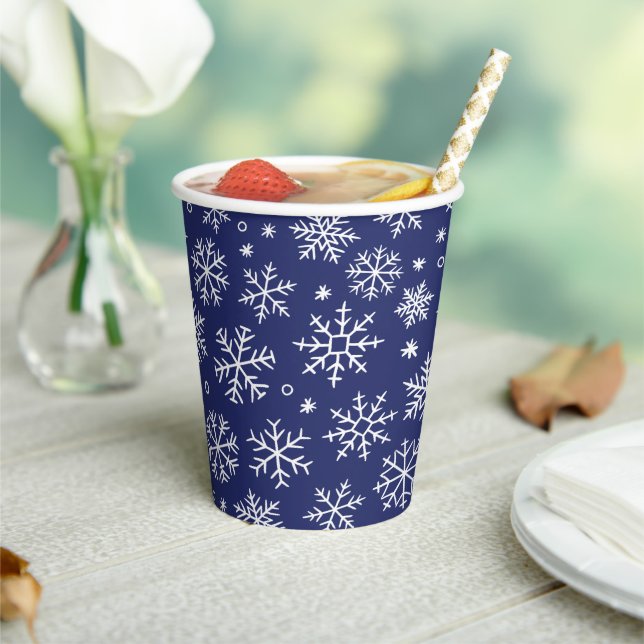 Blue Snowflakes Christmas Pattern Paper Cups (Insitu)