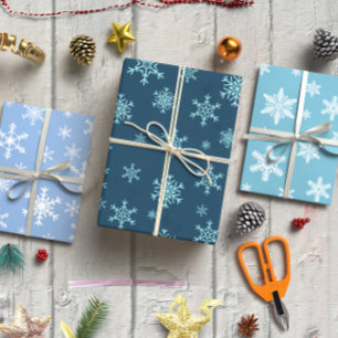 Blue Snowflakes Christmas set of 3 Wrapping Paper Sheets