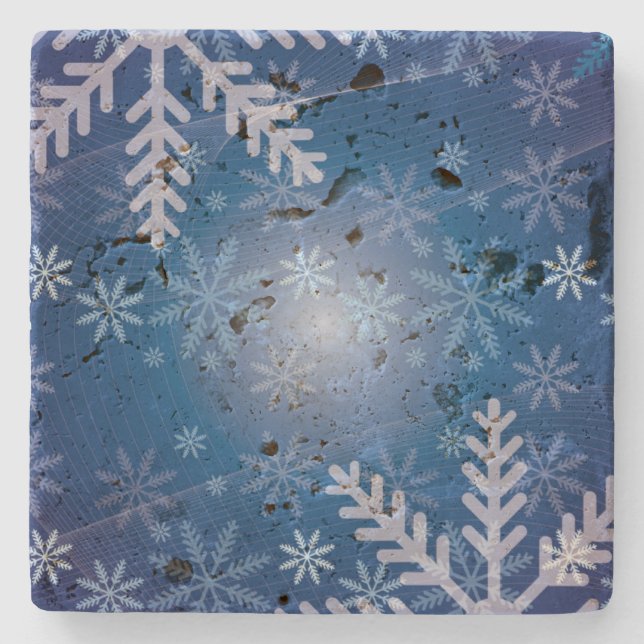 Blue Snowflakes Christmas Stone Coaster (Front)