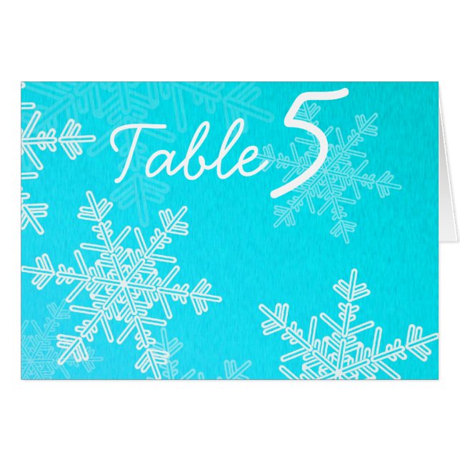 Blue Snowflakes Christmas Table Number Card (Front Horizontal)