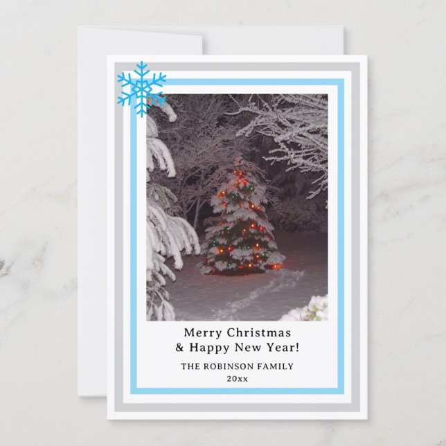 Blue Snowflakes Christmas Tree Lights INSERT PHOTO Holiday Card (Front)