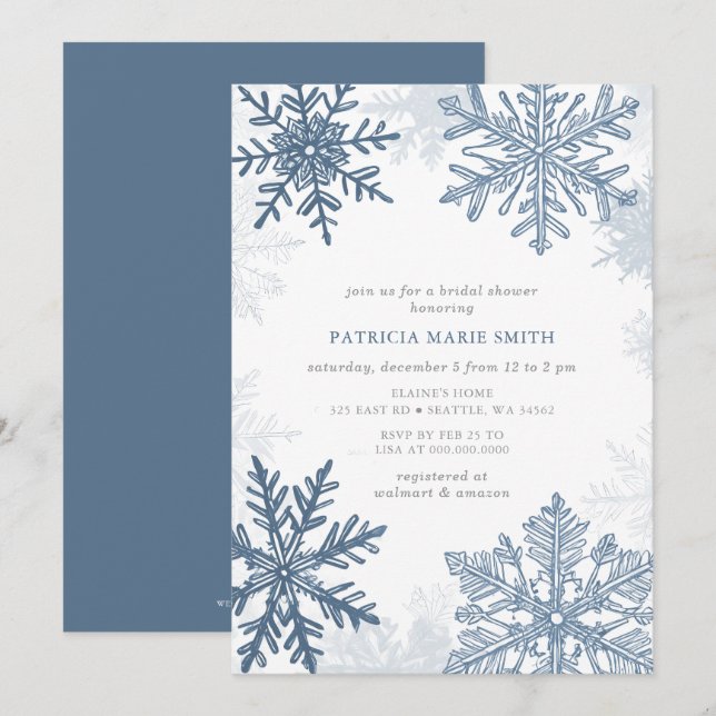 Blue Snowflakes Christmas Winter Bridal Shower Invitation (Front/Back)