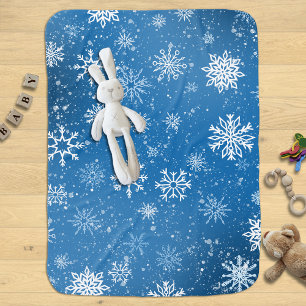 Blue Snowflakes Classic Winter White Snow Baby Blanket