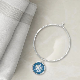 Blue Snowflakes Classic Winter White Snow Bangle Bracelet