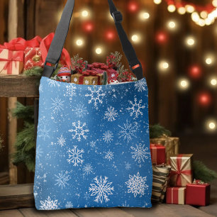 Blue Snowflakes Classic Winter White Snow Crossbody Bag
