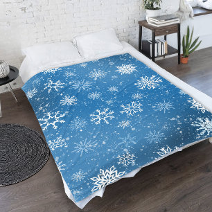 Blue Snowflakes Classic Winter White Snow Fleece Blanket