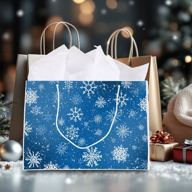 Blue Snowflakes Classic Winter White Snow Large Gift Bag (Creator Uploaded)