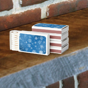 Blue Snowflakes Classic Winter White Snow Matchboxes