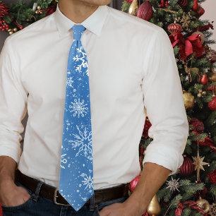 Blue Snowflakes Classic Winter White Snow Neck Tie