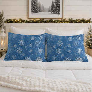 Blue Snowflakes Classic Winter White Snow Pillow Case