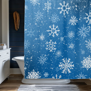 Blue Snowflakes Classic Winter White Snow Shower Curtain