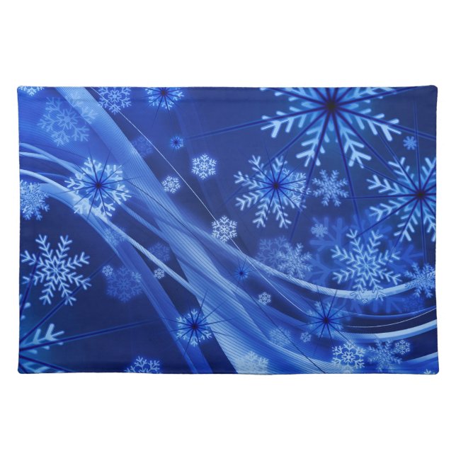 Blue Snowflakes Cloth Placemat (Front)